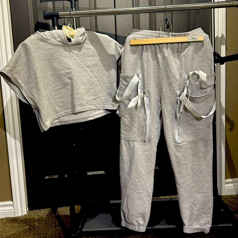 Women’s “ hot and delicious “ MEDIUM cute grey track suit . .
